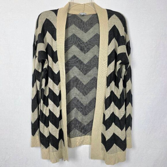 Charlotte Russe Chevron Cardigan S Black Beige Open Front - Picture 1 of 6